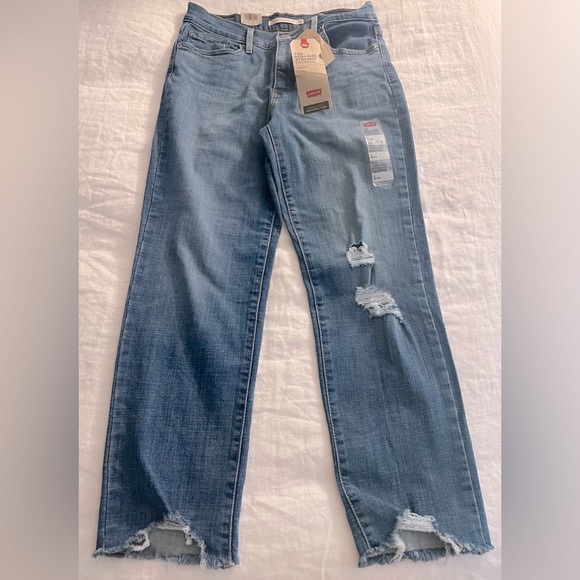 NWT Levi’s 724 High Rise Straight Cropped Raw Chewed Hem Jeans - Picture 8 of 8